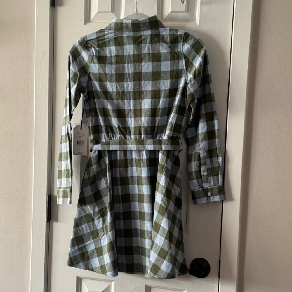 New Classic Prep Girls Marlowe Shirtdress Moonrise Gingham Flannel Size 12